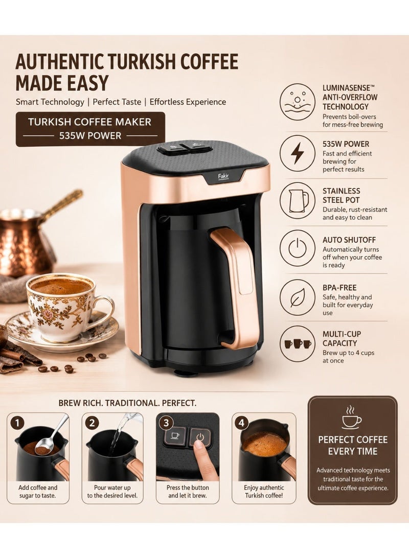 Fakir Turkish Coffee Maker 535W - Automatic Arabic Mocha Coffee & Milk Warmer with Pot, Multi-Cup Capacity, Auto Shutoff, Overheat Protection & Easy Cleaning for Home, Office & Gatherings - Image 2