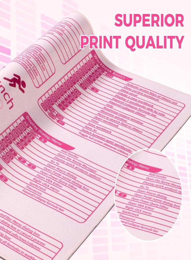 iCasso Pink Excel Cheat Sheet Desk Mat with Excel for Dummies,Excel Shortcuts Mousepad, Extended Large XXL Non-Slip Exel Mousepad with Stitched Edges,Computer Mats for Desktop Protector - Image 5