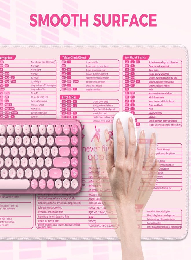 iCasso Pink Excel Cheat Sheet Desk Mat with Excel for Dummies,Excel Shortcuts Mousepad, Extended Large XXL Non-Slip Exel Mousepad with Stitched Edges,Computer Mats for Desktop Protector - Image 4