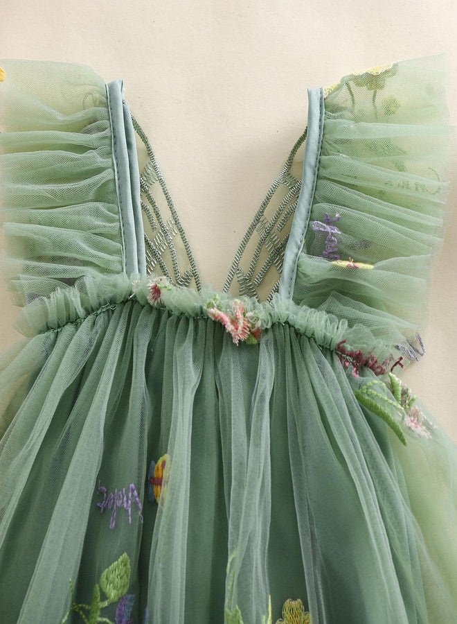 RWYBEIW Toddler Baby Girl Halloween Costumes Fairy Butterfly Wings Sleeveless Princess Romper Dress First Birthday Outfit (Green, 3-6 Months) - Image 4