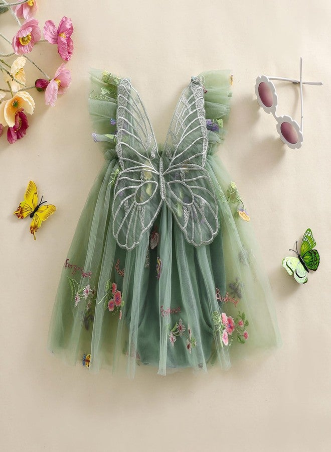 RWYBEIW Toddler Baby Girl Halloween Costumes Fairy Butterfly Wings Sleeveless Princess Romper Dress First Birthday Outfit (Green, 3-6 Months) - Image 3