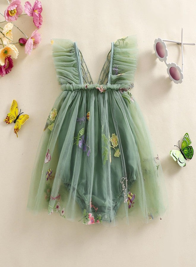RWYBEIW Toddler Baby Girl Halloween Costumes Fairy Butterfly Wings Sleeveless Princess Romper Dress First Birthday Outfit (Green, 3-6 Months) - Image 2