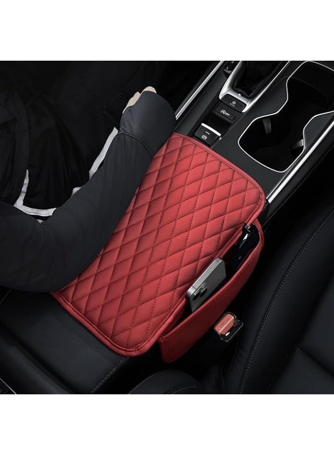Car Center Console Cover, Leather Armrest Box Pad with 2 Storage Pockets, Memory Cotton Vehicle Armrest Support Pad,Universal Suitable for Most Vehicles, SUVs, Trucks, RVs - Image 1