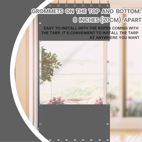 Ezcasch 20 Oz Outdoor Vinyl Curtain, Outdoor Clear Panel Curtain, Weather Resistant Outdoor Curtain for Pergola, Porch, Gazebos, with Rustproof Grommets (8'H x 8'W, Dark Gray) - Image 4