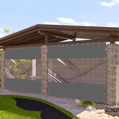 Ezcasch 20 Oz Outdoor Vinyl Curtain, Outdoor Clear Panel Curtain, Weather Resistant Outdoor Curtain for Pergola, Porch, Gazebos, with Rustproof Grommets (8'H x 8'W, Dark Gray) - Image 2
