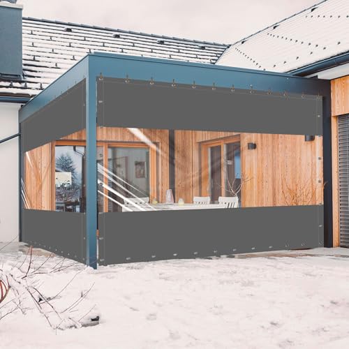 Ezcasch 20 Oz Outdoor Vinyl Curtain, Outdoor Clear Panel Curtain, Weather Resistant Outdoor Curtain for Pergola, Porch, Gazebos, with Rustproof Grommets (8'H x 8'W, Dark Gray) - Image 1