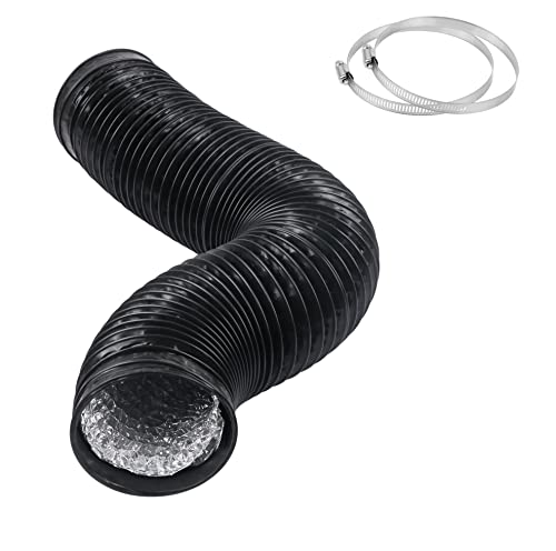 Teqooza 4 Inch 5 Feet Air Ducting, Flexible 1.5m Length Aluminum Dryer Vent Hose Kit for HVAC Ventilation with 2 Clamps, Black - Image 1