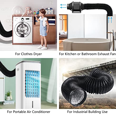 Teqooza 4 Inch 5 Feet Air Ducting, Flexible 1.5m Length Aluminum Dryer Vent Hose Kit for HVAC Ventilation with 2 Clamps, Black - Image 5