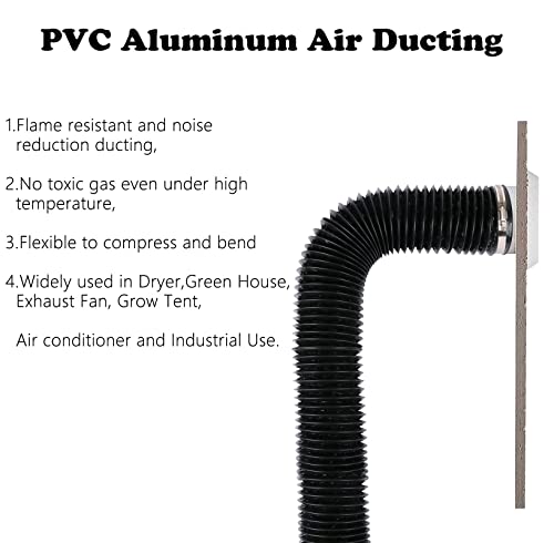 Teqooza 4 Inch 5 Feet Air Ducting, Flexible 1.5m Length Aluminum Dryer Vent Hose Kit for HVAC Ventilation with 2 Clamps, Black - Image 3
