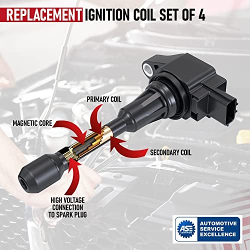 AA Ignition Ignition Coil Pack Set of 4 - Compatible with Nissan & Infiniti Vehicles - 2007-2017 Altima 2.5L, Sentra, Rogue, Cube, Versa, QX60, FX50, M56 - Replaces 22448JA00C, 22448ED000, 22448JA00A, UF549 - Image 4