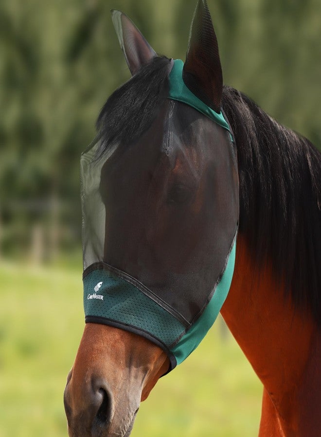 CareMaster Horse Fly Mask Large Space Breathable UV Protection Equine Mask with Reflective Features on Ears Hunter Green L - Image 1