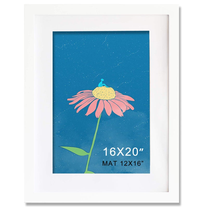 KAOIKO 16x20 Frame White Solid Wood With Mat 12x16 Wall Picture Poster Photo frames