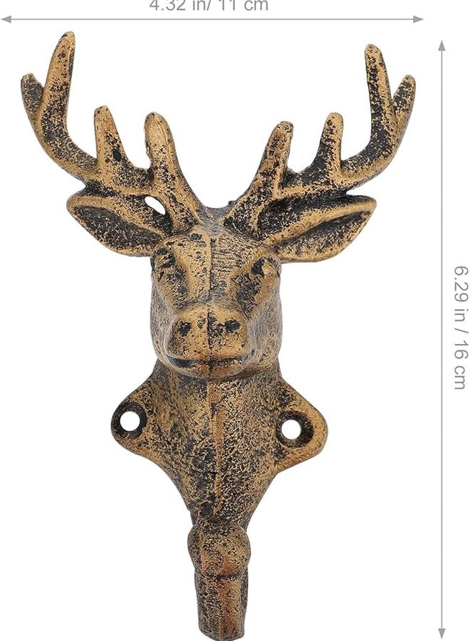 خطاف حائط برأس غزال من الحديد الزهر، علاقة معاطف عتيقة، تشطيب ذهبي ريفي، ديكور مدخل وغرفة المعيشة - Image 3