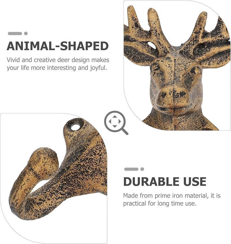 خطاف حائط برأس غزال من الحديد الزهر، علاقة معاطف عتيقة، تشطيب ذهبي ريفي، ديكور مدخل وغرفة المعيشة - Image 5