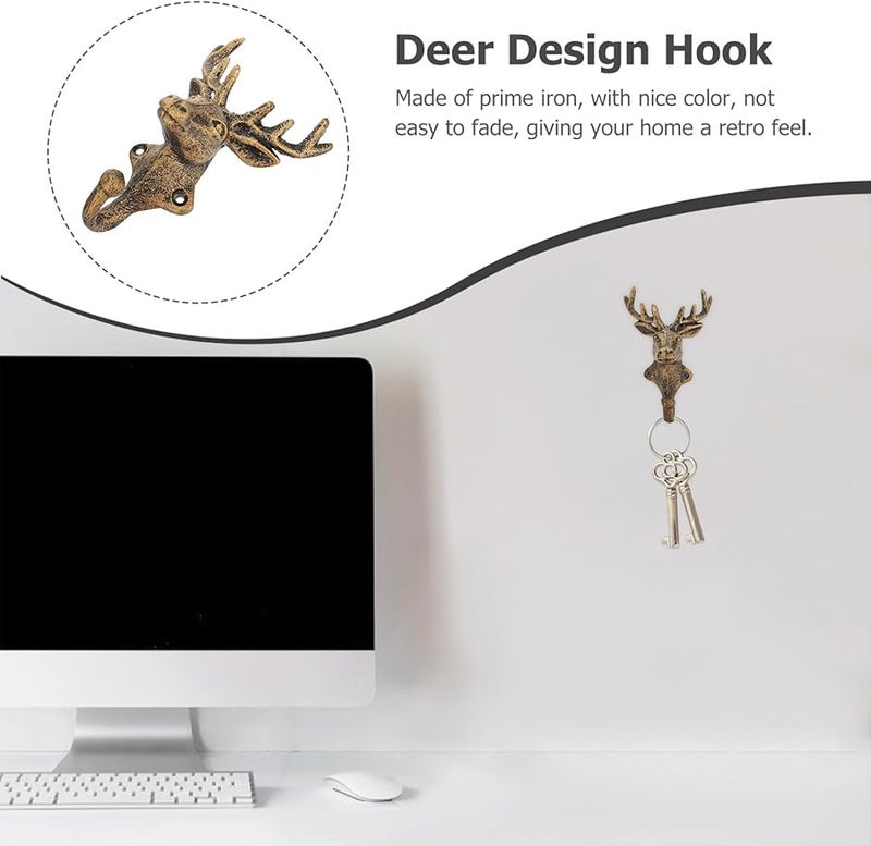 خطاف حائط برأس غزال من الحديد الزهر، علاقة معاطف عتيقة، تشطيب ذهبي ريفي، ديكور مدخل وغرفة المعيشة - Image 4