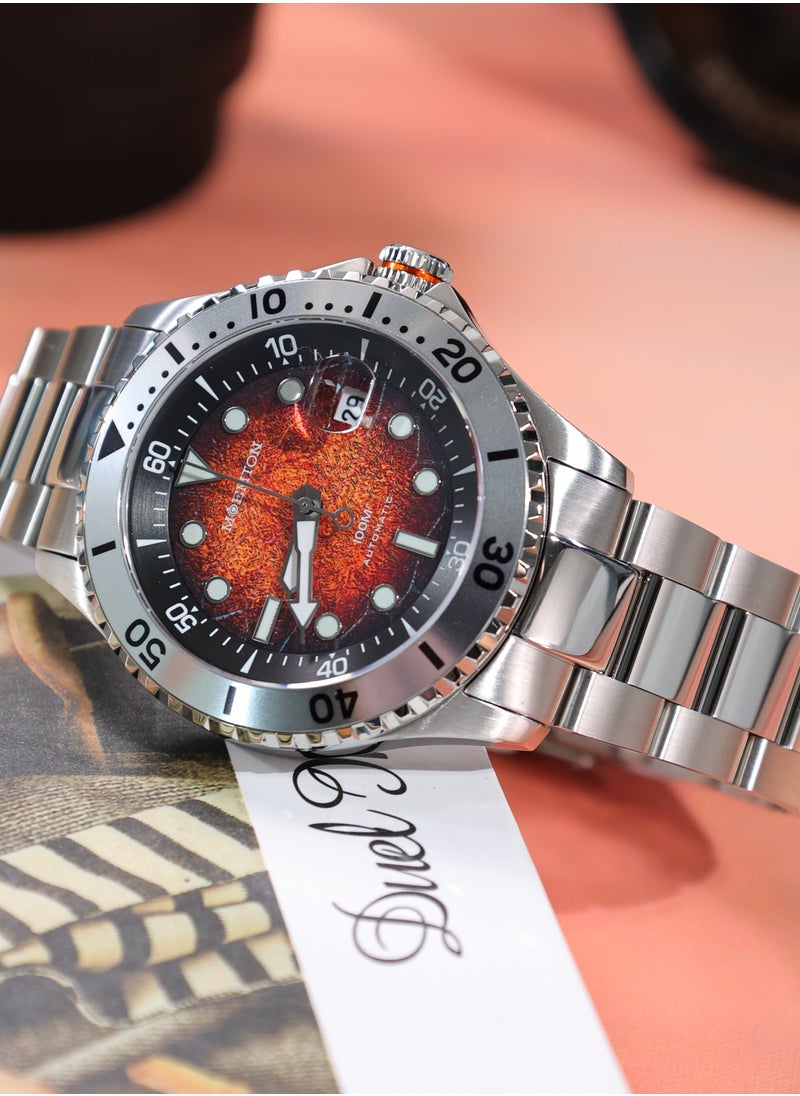 MOEMTON - MOEMTON German brand Ocean series men's diving automatic mechanical watch Rotating dial with date display Black and orange gradient dial Sapphire crystal Stainless steel case and bracelet 100 meters waterproof M137.BSSA01 - Image 1