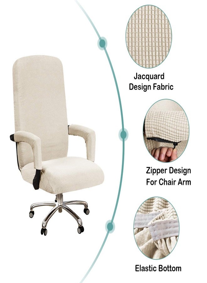 فيروزي غطاء كرسي مكتب بلون الفيروز - غطاء مطاطي متعدد الاستخدامات للمكاتب وكراسي الكمبيوتر وكراسي المديرين - أذرع دوارة - مناسب للقطط والكلاب - لون بيج بسكوتي - Image 3