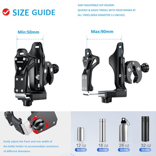 iMESTOU Motorcycle Cup Holder, ATV Water Bottle Mount Compatible with 50-90mm Dia. Cups Drinking Bottles, Anti-Theft, Fits for 12mm-45mm Handlebars on Bike Scooter Stroller Golf Cart Wheelchair... - Image 2