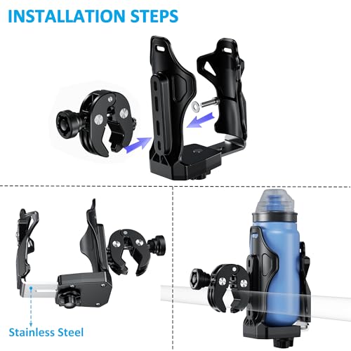 iMESTOU Motorcycle Cup Holder, ATV Water Bottle Mount Compatible with 50-90mm Dia. Cups Drinking Bottles, Anti-Theft, Fits for 12mm-45mm Handlebars on Bike Scooter Stroller Golf Cart Wheelchair... - Image 3