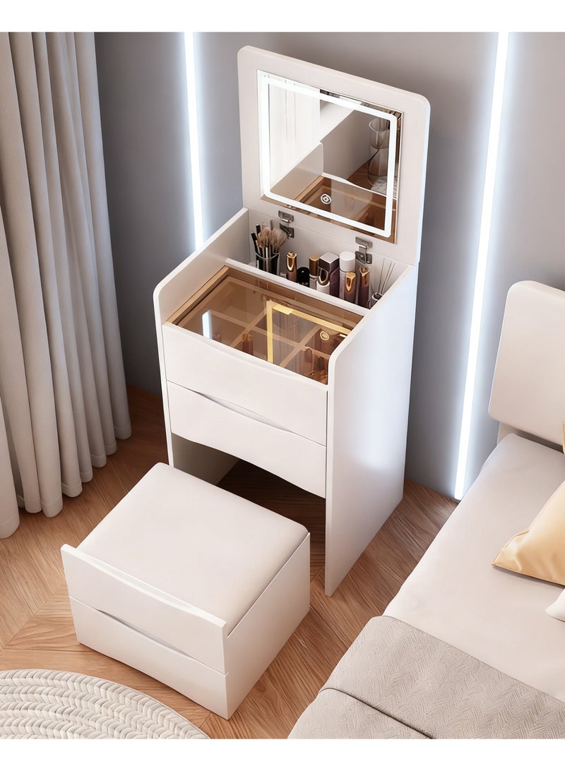 طقم خزانة ملابس ومقعد لغرفة النوم، منضدة تزيين بيضاء مع خزانة مرآة مزودة بإضاءة LED، منضدة تزيين مع أدراج ورفوف - Image 1