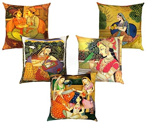 AEROHAVEN™ Set of 5 Jute Traditional Throw/Pillow Cushion Covers - CC-113 (24 x 24 Inches, Multicolor) - Image 2