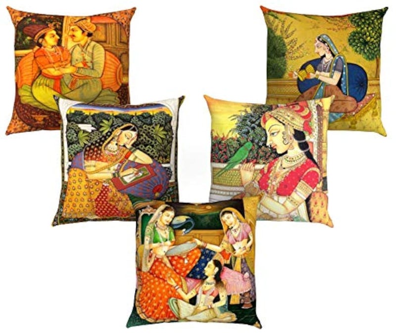 AEROHAVEN™ Set of 5 Jute Traditional Throw/Pillow Cushion Covers - CC-113 (24 x 24 Inches, Multicolor) - Image 1