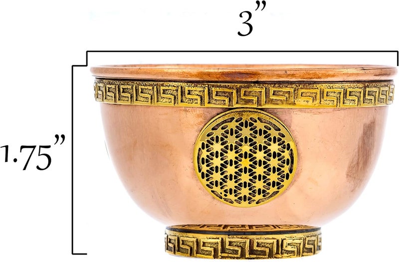 Alternative Imagination Flower of Life Copper Bowl - Offering Bowl for Ritual Use, Altar Table, Incense Holder, Home Decor - 3 Inches Wide - Image 2
