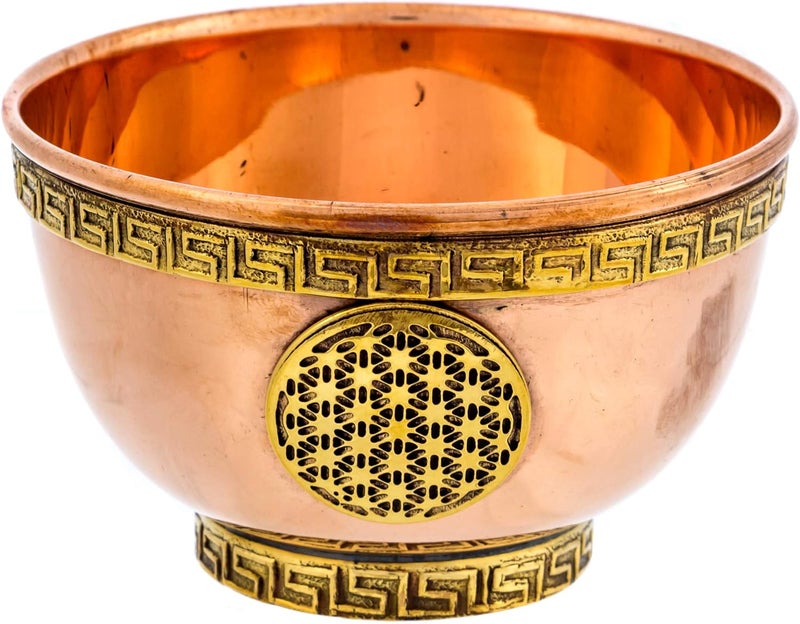 Alternative Imagination Flower of Life Copper Bowl - Offering Bowl for Ritual Use, Altar Table, Incense Holder, Home Decor - 3 Inches Wide - Image 1