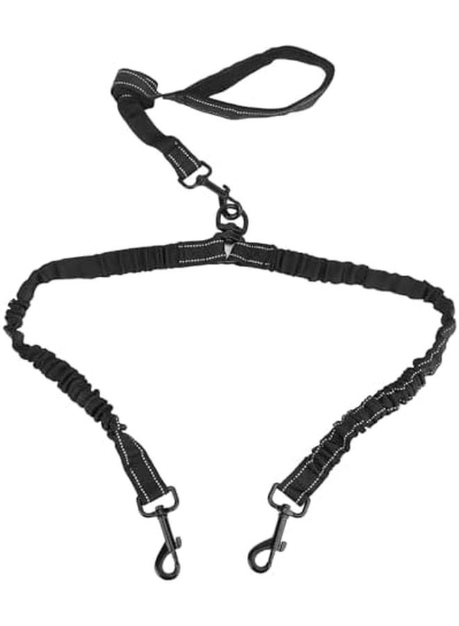 حبل مزدوج للكلاب عاكس مع مشبك مرن مقسم للكلاب من السلالات الكبيرة أسود - Image 2