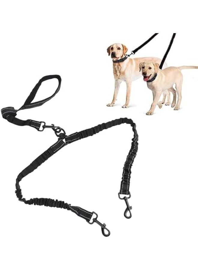 حبل مزدوج للكلاب عاكس مع مشبك مرن مقسم للكلاب من السلالات الكبيرة أسود - Image 4