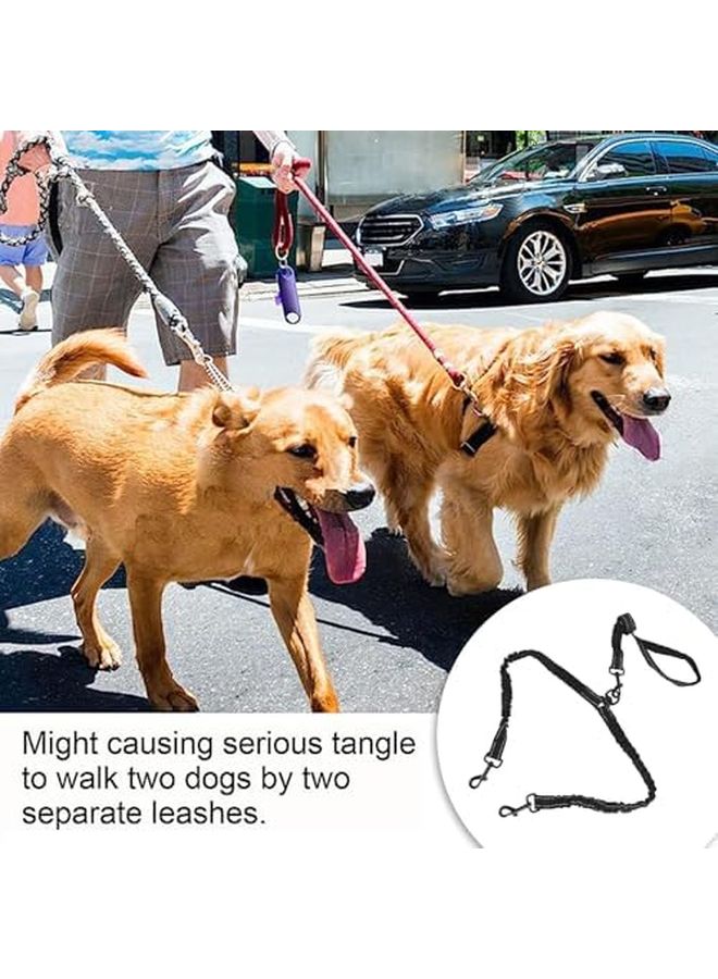 حبل مزدوج للكلاب عاكس مع مشبك مرن مقسم للكلاب من السلالات الكبيرة أسود - Image 5