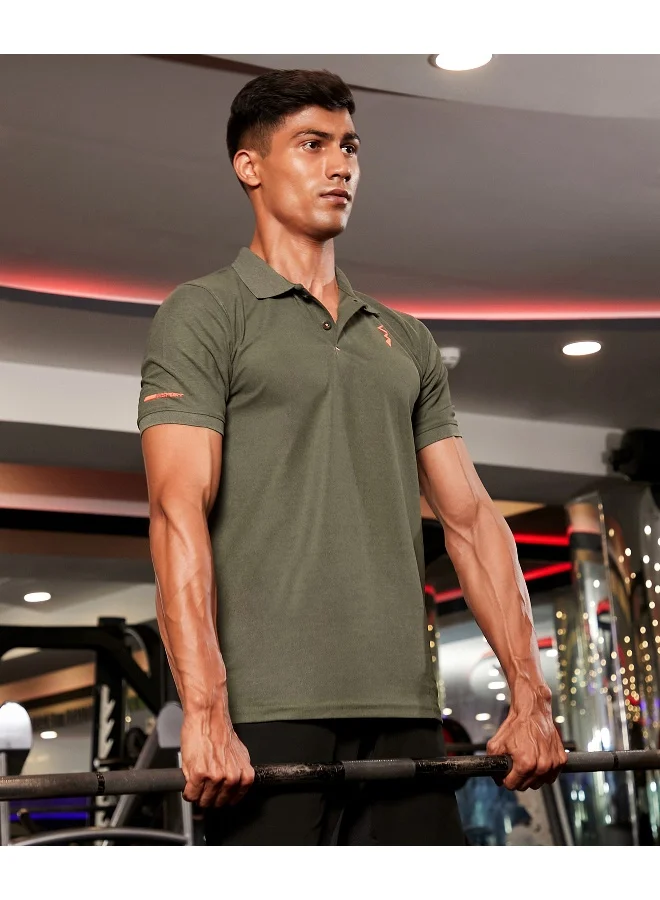 CS Life Men's Olive Green Basic Activewear Polo T-Shirt For Casual Wear | Spread Collar | Short Sleeve | Anti-Odor | Dri-Fit | Jersey T-Shirt Crafted With Comfort Fit & High-Performance