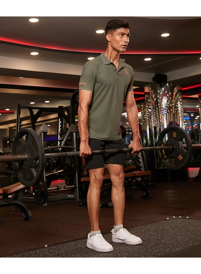Campus Sutra CS Life Men's Olive Green Basic Activewear Polo T-Shirt For Casual Wear | Spread Collar | Short Sleeve | Anti-Odor | Dri-Fit | Jersey T-Shirt Crafted With Comfort Fit & High-Performance