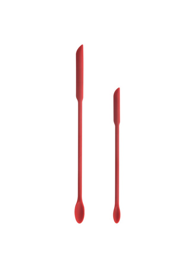 Mini Silicone Double-headed Sharp Scraper Spoon Cosmetic Skin Care Products Extraction Tool Set Including Avocado Jam Scraper-Specifications:Double-head Foundation Shovel Two-piece# Red - Image 1