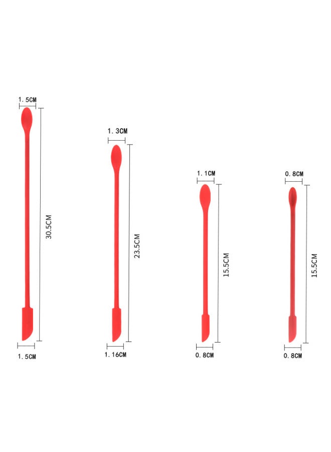 Mini Silicone Double-headed Sharp Scraper Spoon Cosmetic Skin Care Products Extraction Tool Set Including Avocado Jam Scraper-Specifications:Double-head Foundation Shovel Two-piece# Red - Image 3