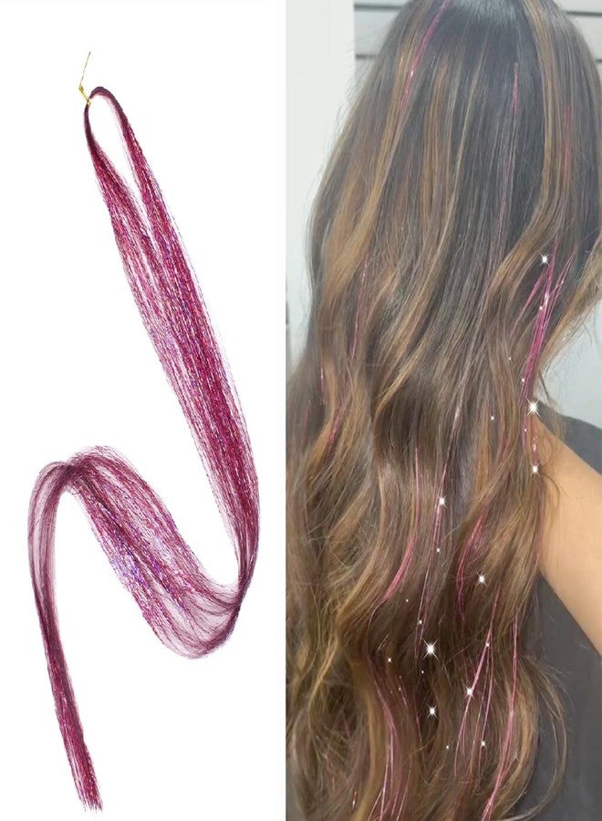 AHS 40 Inch Hair Tinsel Strands for Women & Girls | Shiny Glitter Extensions Sparkling Highlight Hair Accessories | Party, Festival & Salon Use | 100 Strands Pink Highlighter - Image 1