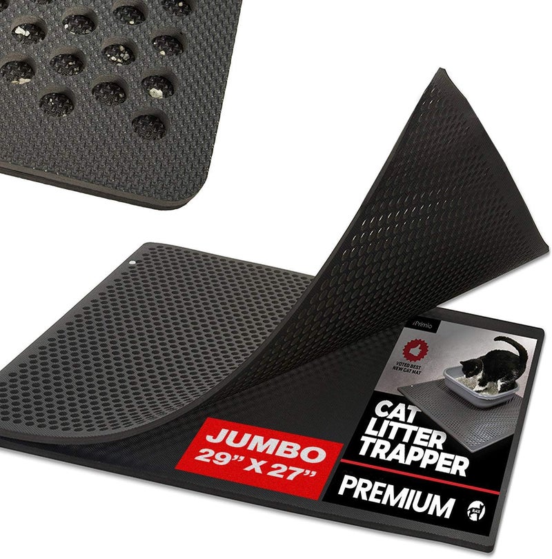 iPrimio Jumbo Cat Kitty Litter Box Trapper Mat 29x27 - Kitty Litter Mat - Mat Rug Traps and Catches Litter Through Large Holes, Multi-Layer Bottom Repels Urine, Perfect for Messy Cats - Image 1