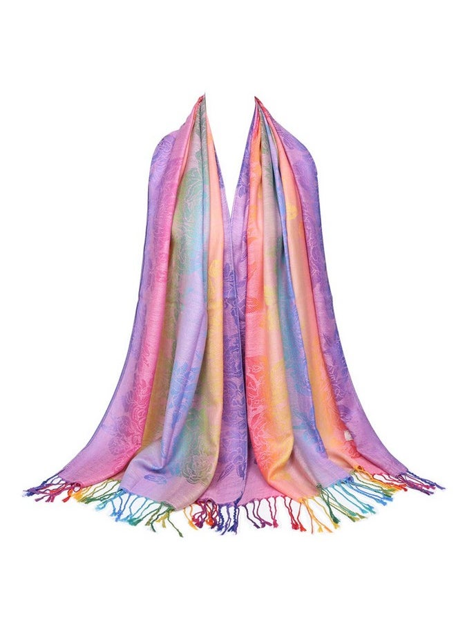 Neelamvar - Fashion Colorful Flowers Jacquard Cotton Pashmina Women Wrap Shawl Tassels Scarves 75" X 27.5" (Thm08-04) - Image 1