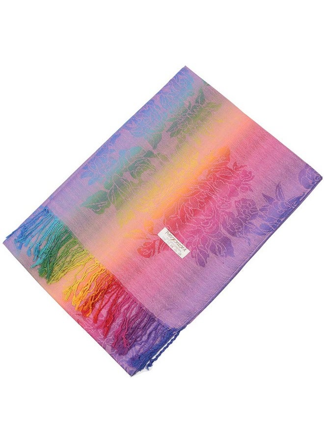 Neelamvar - Fashion Colorful Flowers Jacquard Cotton Pashmina Women Wrap Shawl Tassels Scarves 75" X 27.5" (Thm08-04) - Image 1