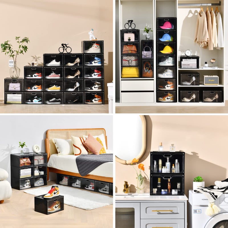 Amllas 8 Pack Shoe Boxes Black Plastic Stackable, Large Shoe Storage Organizer,Drop Side Front Shoe Containers for Entryway,Sneaker Storage Fit up to US Size 13 for Men/Women(13â€™â€™x 10.6â€x 8.3â€) - Image 5