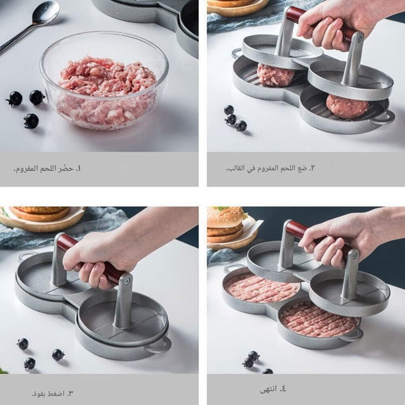 Burger Maker - Heavy-duty aluminum press with double-sided functionality and non-stick large pan, designed with soft handle for ease, perfect for creating consistent beef, chicken, and turkey pattiesf - Image 4