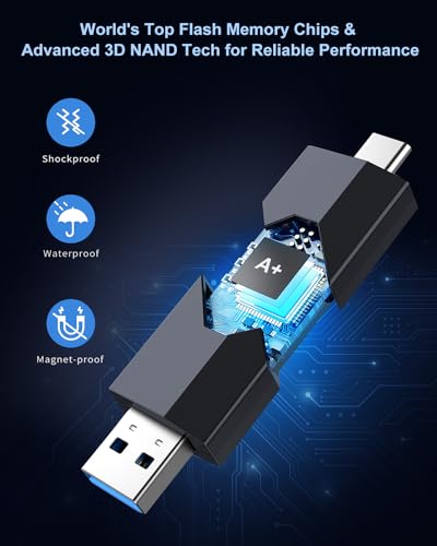 RAOYI 256GB USB C Flash Drive 2 in 1 Type C + USB 3.0 Flash Drive Dual OTG Retractable Type-C Thumb Drive Portable USB-C Memory Stick for iPhone 17/16/15 iPad Pro Android Smartphone Tablet PC (Black) - Image 3