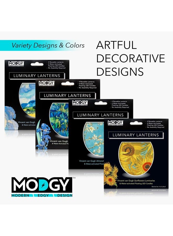 MODGY Luminary LED Lantern Candle Holder Decorative Indoor Outdoor Decor, Plastic Candle Lamps for Wedding Table Centerpiece Porch, with Flameless Floating Candles, Vincent Van Gogh, Pack of 4 - Image 5