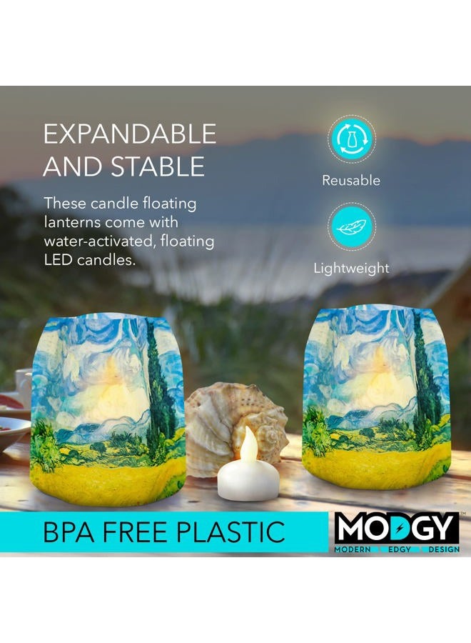 MODGY Luminary LED Lantern Candle Holder Decorative Indoor Outdoor Decor, Plastic Candle Lamps for Wedding Table Centerpiece Porch, with Flameless Floating Candles, Vincent Van Gogh, Pack of 4 - Image 3