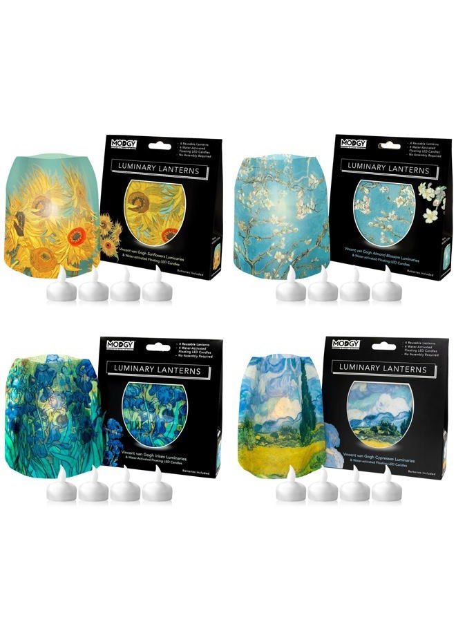 MODGY Luminary LED Lantern Candle Holder Decorative Indoor Outdoor Decor, Plastic Candle Lamps for Wedding Table Centerpiece Porch, with Flameless Floating Candles, Vincent Van Gogh, Pack of 4 - Image 1