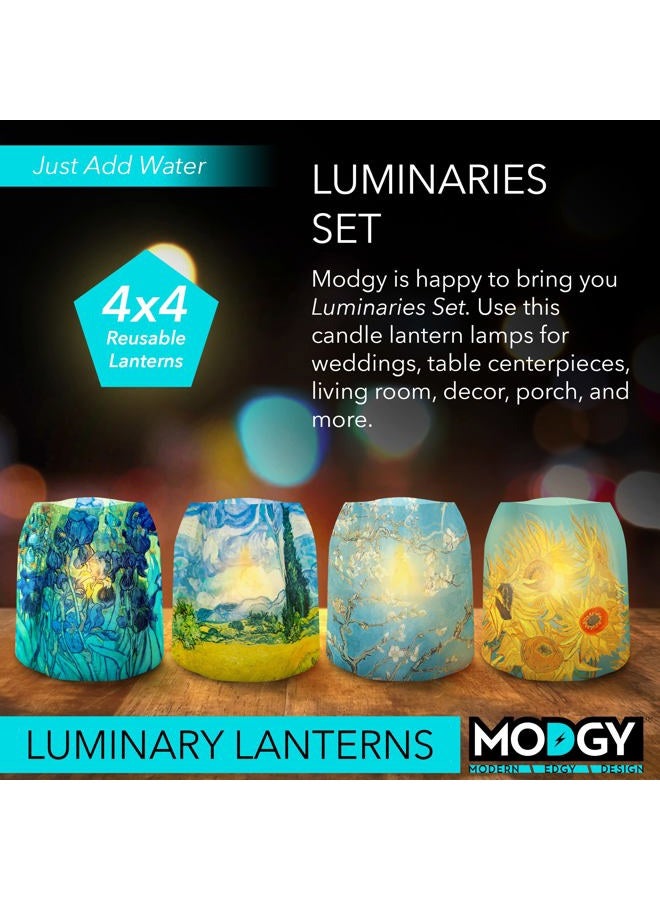 MODGY Luminary LED Lantern Candle Holder Decorative Indoor Outdoor Decor, Plastic Candle Lamps for Wedding Table Centerpiece Porch, with Flameless Floating Candles, Vincent Van Gogh, Pack of 4 - Image 2
