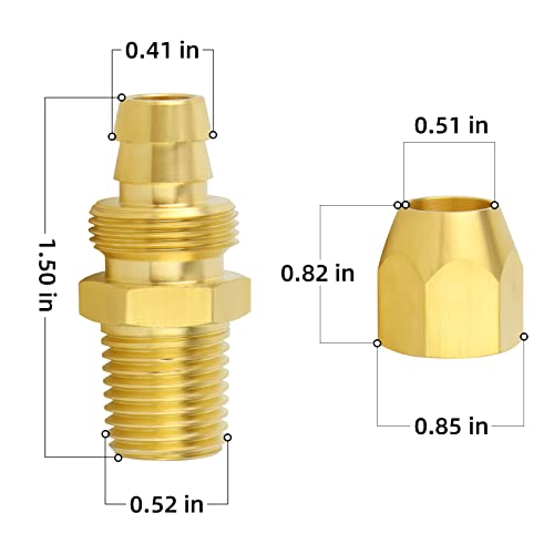 ChillWaves Brass Pneumatics Reusable Replacement Fitting，Hose-End Repair Fitting 3/8" ID Hose（3/8" Barb）x 1/4" NPT Rigid(10-PACK) - Image 2