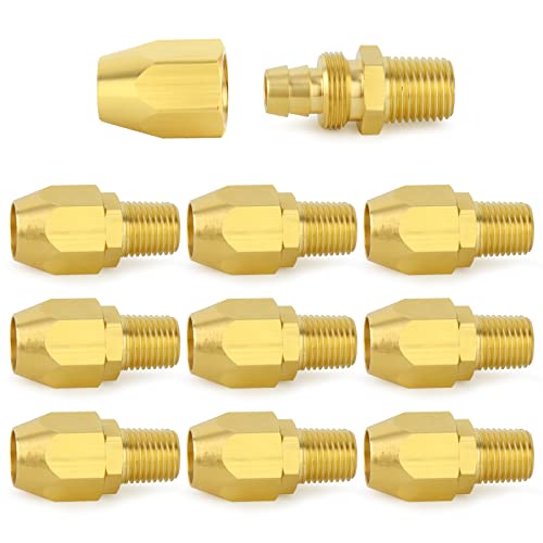 ChillWaves Brass Pneumatics Reusable Replacement Fitting，Hose-End Repair Fitting 3/8" ID Hose（3/8" Barb）x 1/4" NPT Rigid(10-PACK) - Image 1