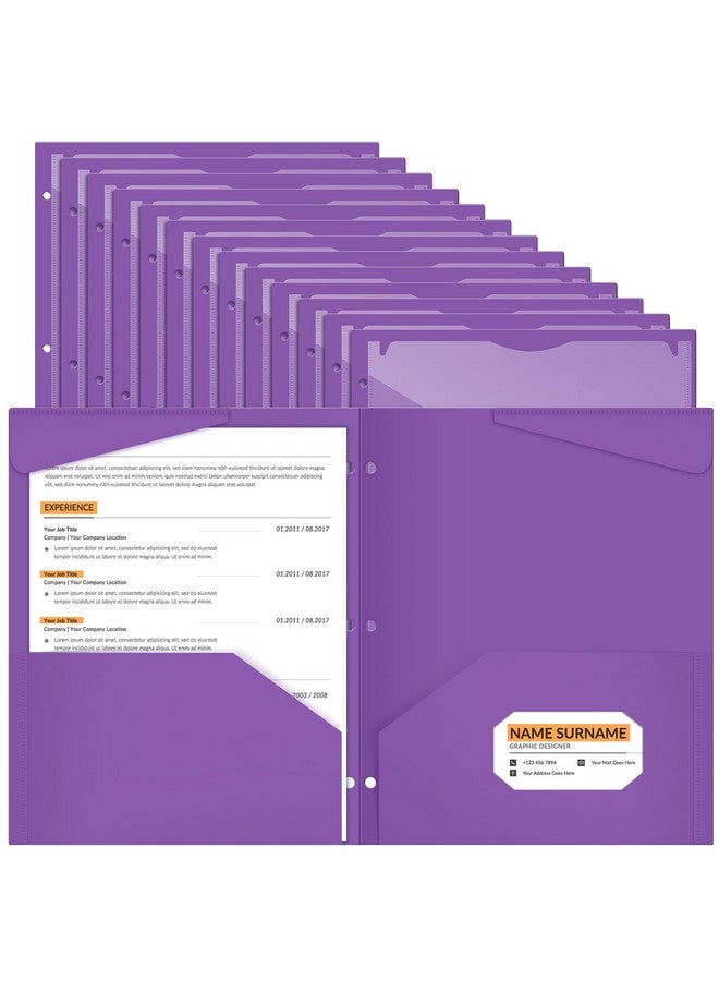 Henoyso 60 Pack 2 Pocket Folders With Clear Front Pocket 3 Hole Punched Plastic Heavy Duty Folders With Pockets For 3 Ring Binder Folders For 11 X 9 Inch Paper Holder Office Classroom(Purple)  - Image 1