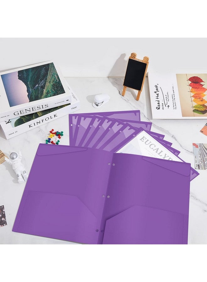 Henoyso 60 Pack 2 Pocket Folders With Clear Front Pocket 3 Hole Punched Plastic Heavy Duty Folders With Pockets For 3 Ring Binder Folders For 11 X 9 Inch Paper Holder Office Classroom(Purple)  - Image 5